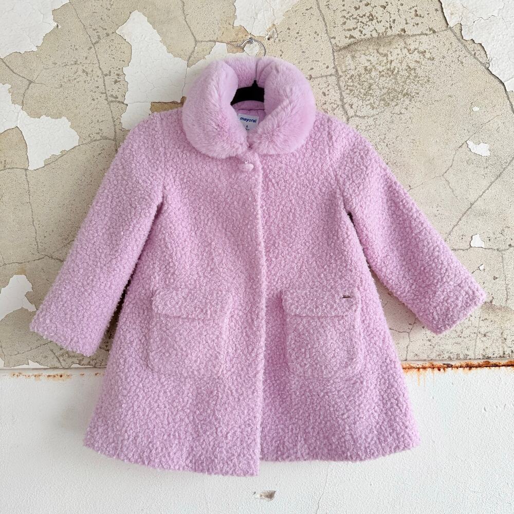 Teddy Coat Purple Boucle Winter Jacket‎ Faux Fur Collar Princess Girls 6 Mayoral